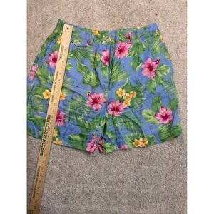 Lauren Ralph Lauren Floral Linen Shorts Blue Tropical Hibiscus High Rise Size 16